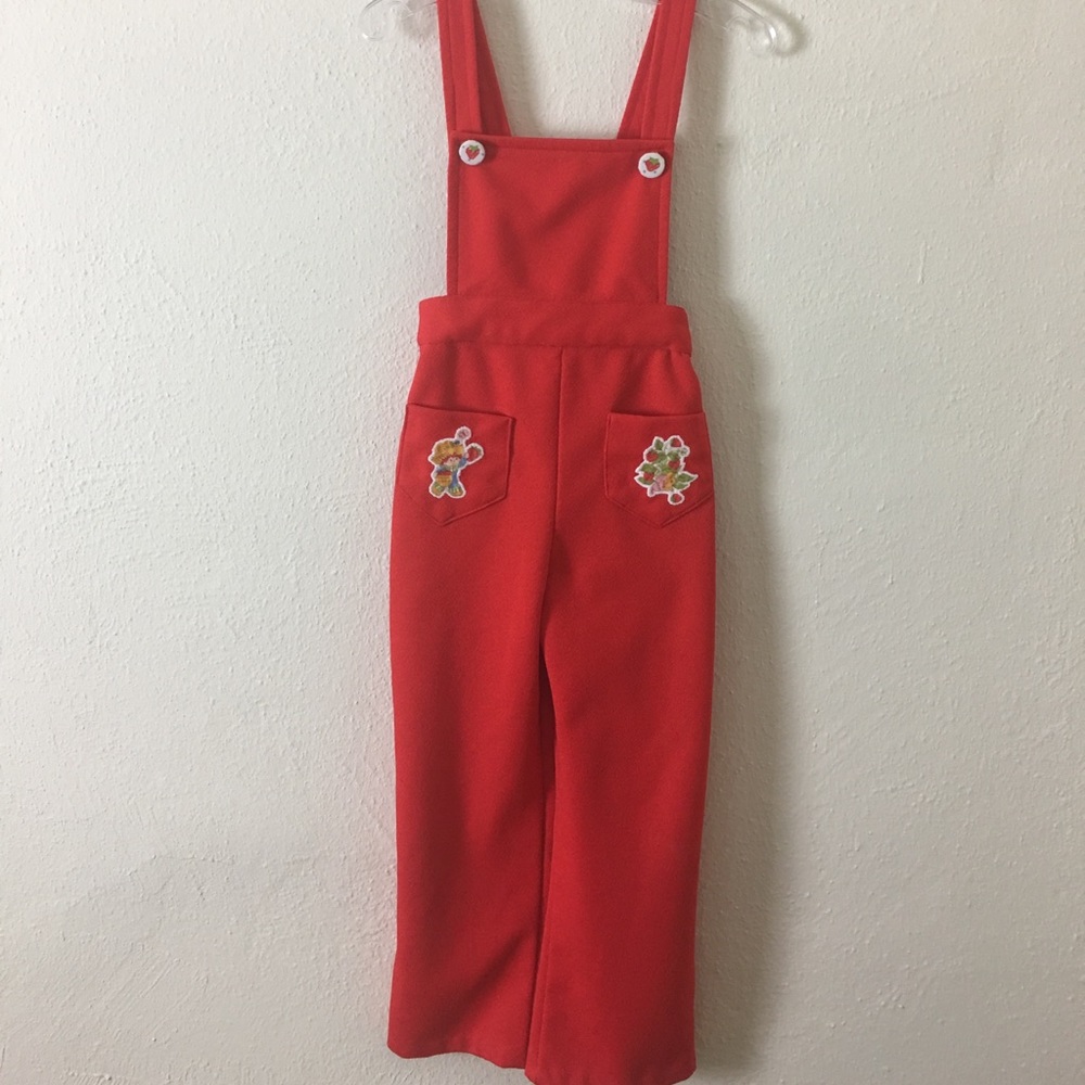 Vintage Red Poly Strawberry Shortcake Overalls